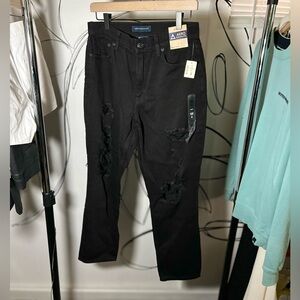 AERO Black Distressed Women's Cropped Jeans